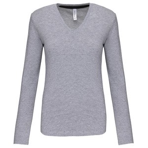 Kariban K382 - LADIES' LONG SLEEVE V-NECK T-SHIRT Oxford Grey