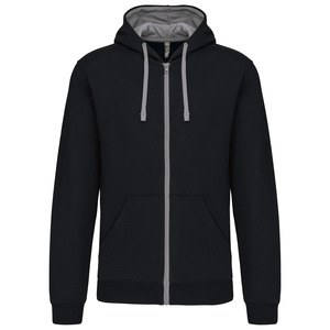 Kariban K466 - Contrast hooded full zip sweatshirt Black / Fine Grey