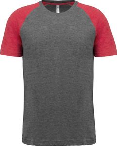 Proact PA4010 - Adult Triblend two-tone sports short sleeve t-shirt Grey Heather / Sporty Red Heather