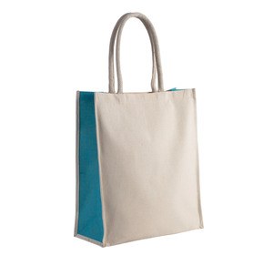 Kimood KI0253 - Cotton / jute tote bag - 23 L Natural / Turquoise
