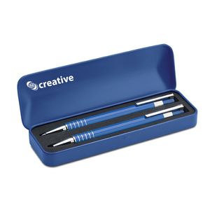 GiftRetail MO7323 - Ballpoint pen set with metal case Blue