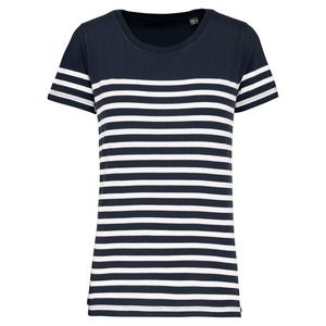 Kariban K3034 - Ladies’ Organic crew neck sailor T-shirt Navy / White Stripes