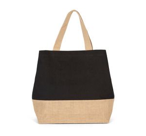 Kimood KI0235 - Cotton canvas & jute shopping bag Black/ Natural