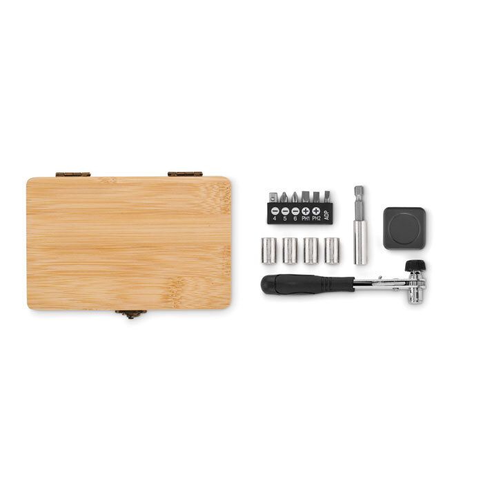 GiftRetail MO6757 - FUROBAM 13 piece tool set, bamboo case