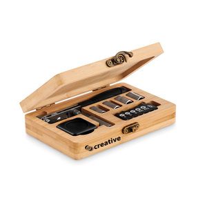 GiftRetail MO6757 - FUROBAM 13 piece tool set, bamboo case Wood