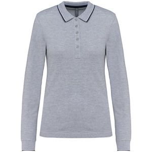 Kariban K281 - Women’s long-sleeved piqué knit polo shirt Oxford Grey / Navy / White