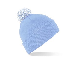 Beechfield BF450 - Beanie with Pompom Sky Blue / White