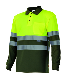 Velilla 175 - HV LS TWO-TONE POLO KHAKI GREEN/HI-VIS YELLOW