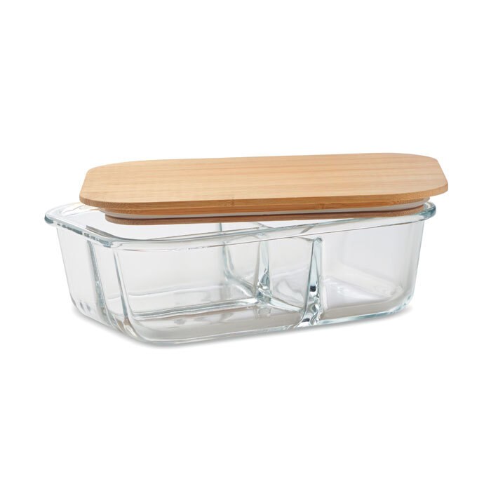 GiftRetail MO6973 - TUNDRA 3 Glass lunch box with bamboo lid