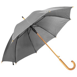EgotierPro 39529 - Automatic Wooden Handle Umbrella, 190T Polyester CLOUDY Grey