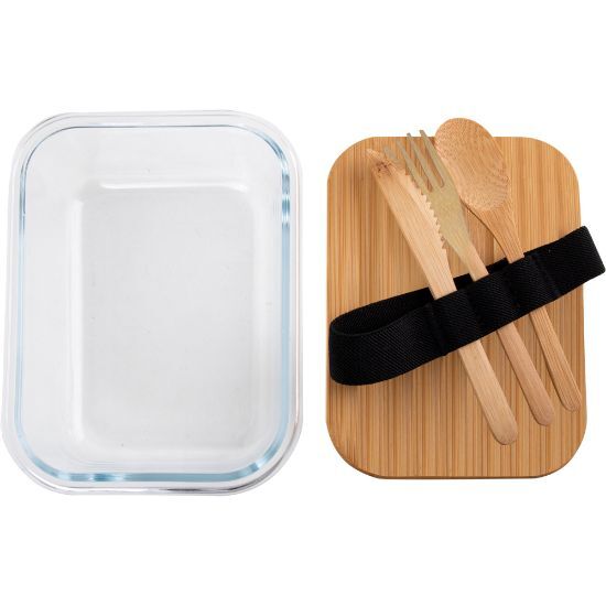 EgotierPro 52064 - Glass Lunch Box Set with Bamboo Cutlery GRAPE